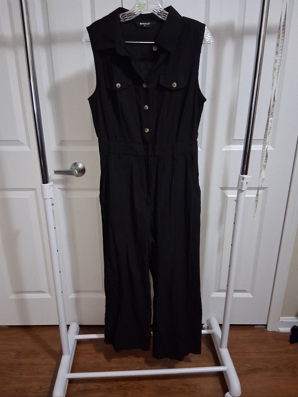 Allegra K Sleeveless Black Button-Front Utility Jumpsuit